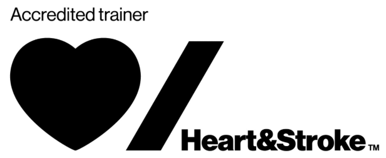 Accredited heart and stroke trainer trademark logo with a heart and slash
